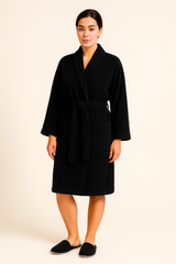 Unisex Bathrobe Black With Slipper