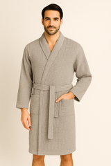Unisex check Bathrobe Waffel Ice Gray