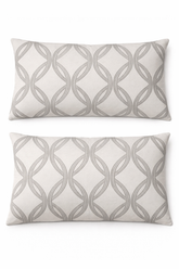 Two gray patterned pillows on a white background
