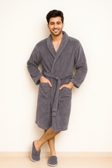 Bathrobe UniSex Set Grey With Slipper