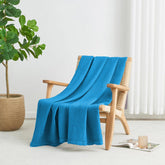 Blue Cotton Waffle Weave King Size Blanket | Lightweight | Breathable