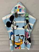 Children's hooded towel with cartoon characters on a gray background