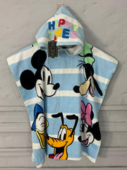Children's hooded towel with cartoon characters on a gray background