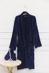 Bathrobe UniSex Set Navy Blue With Slipper
