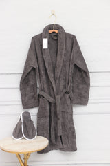 Bathrobe UniSex Set Grey With Slipper