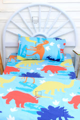 Kids Duvet Set with Flat Sheet with Pillow Cover Dinosor