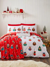 Christmas Party Robins Duvet Set- Single - WhiteRed