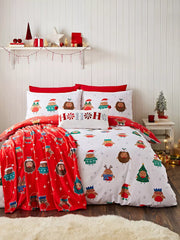 Christmas Party Robins Duvet Set- Single - WhiteRed