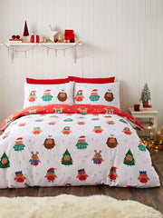 Christmas Party Robins Duvet Set- Single - WhiteRed