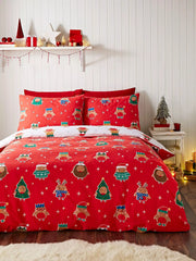 Christmas Party Robins Duvet Set- Single - WhiteRed