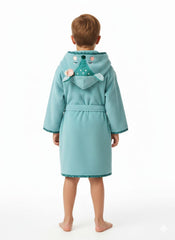 Deer Hooded Baby Bathrobe – Turquoise (Ages 9 Months to 3 Years)