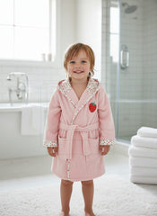 Strawberry Hooded Baby Bathrobe – Pink (Ages 9 Months to 3 Years)