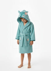 Deer Hooded Baby Bathrobe – Turquoise (Ages 9 Months to 3 Years)