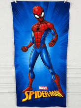Spider-Man towel with blue background and Marvel logo