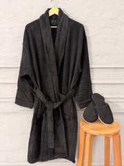 Unisex Bathrobe Black With Slipper