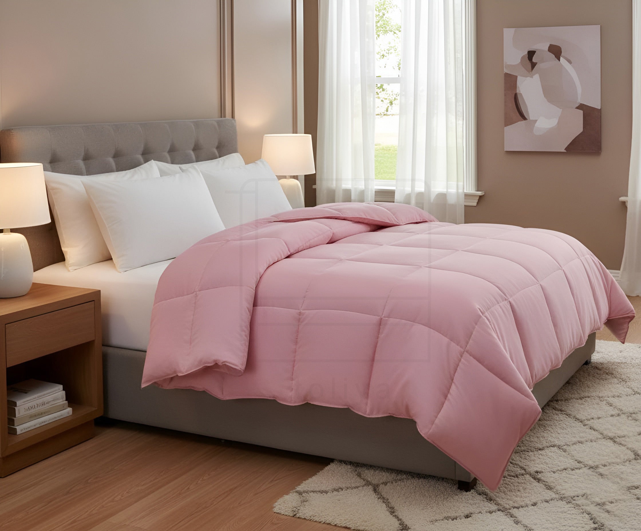 Soft Pink Quilted Comforter with Corner Tabs