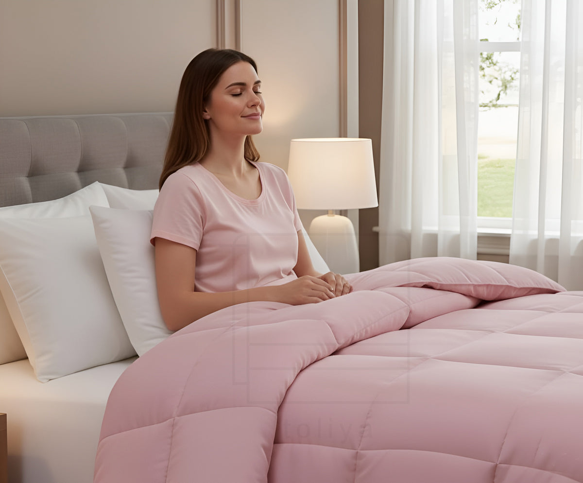 Soft Pink Quilted Comforter with Corner Tabs