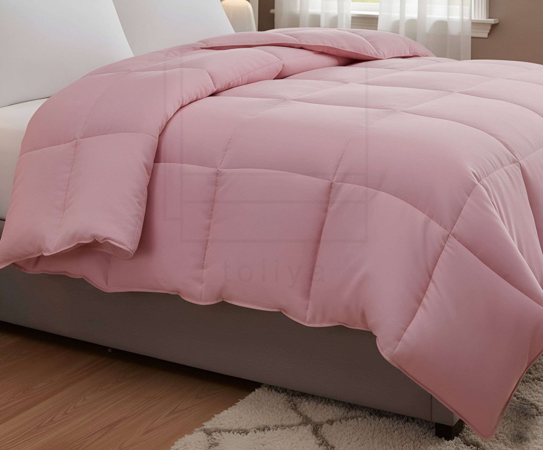 Soft Pink Quilted Comforter with Corner Tabs