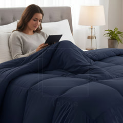 Soft Navy Blue Quilted Comforter with Corner Tabs