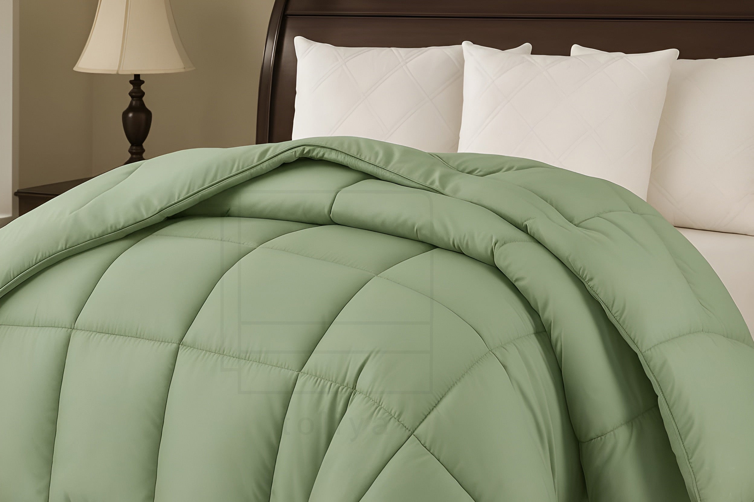 Soft Saga Green Quilted Comforter with Corner Tabs