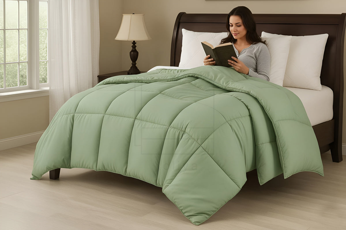 Soft Saga Green Quilted Comforter with Corner Tabs