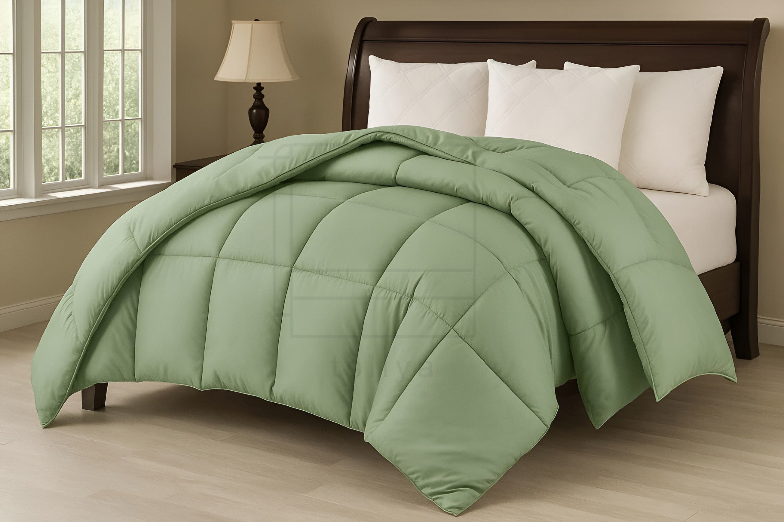 Soft Saga Green Quilted Comforter with Corner Tabs