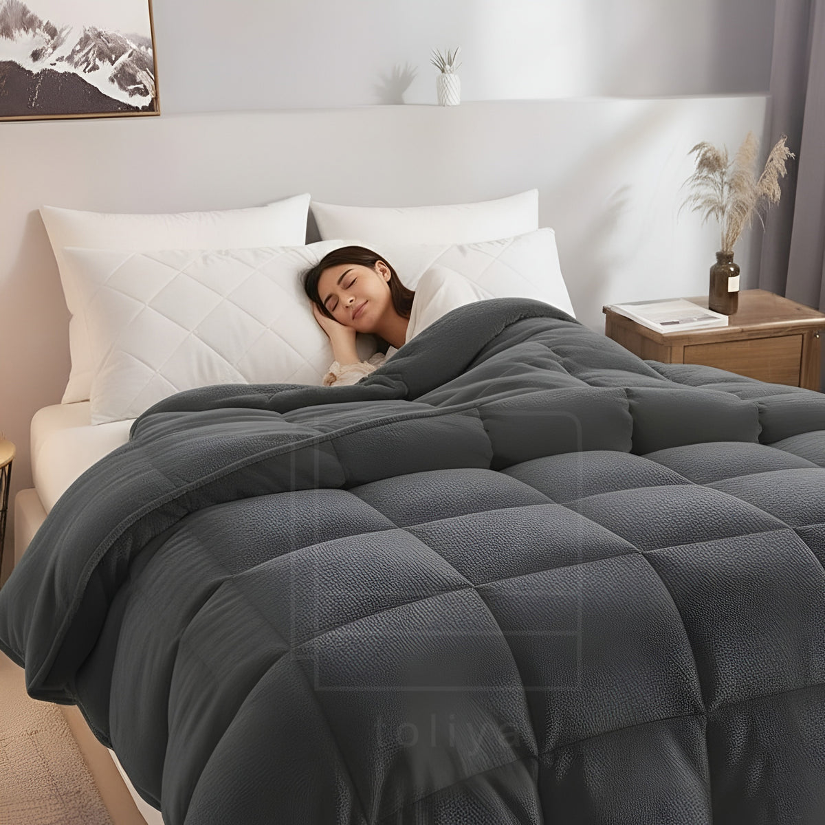 Soft Gray Quilted Comforter with Corner Tabs