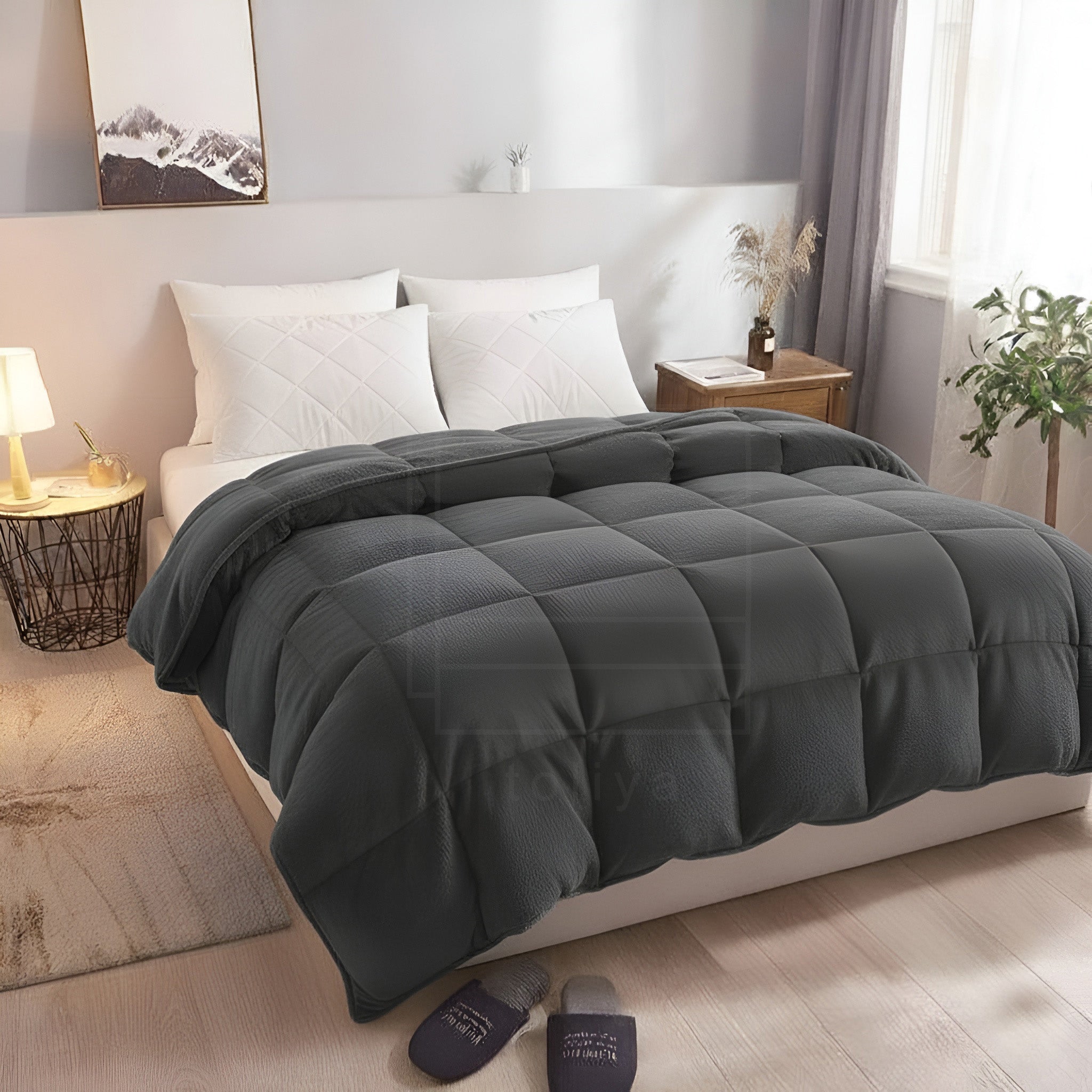Soft Gray Quilted Comforter with Corner Tabs