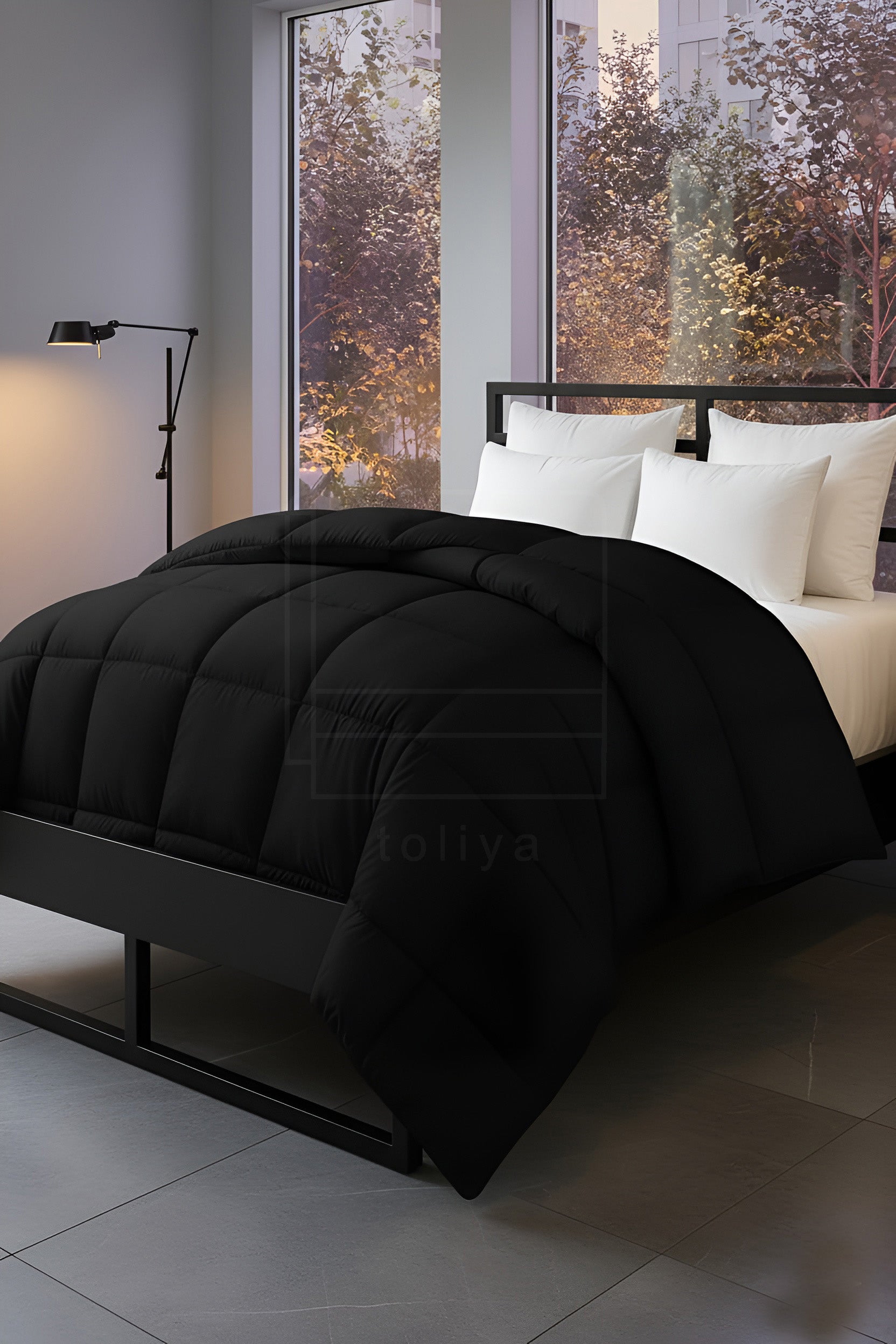 Soft Black Quilted Comforter with Corner Tabs
