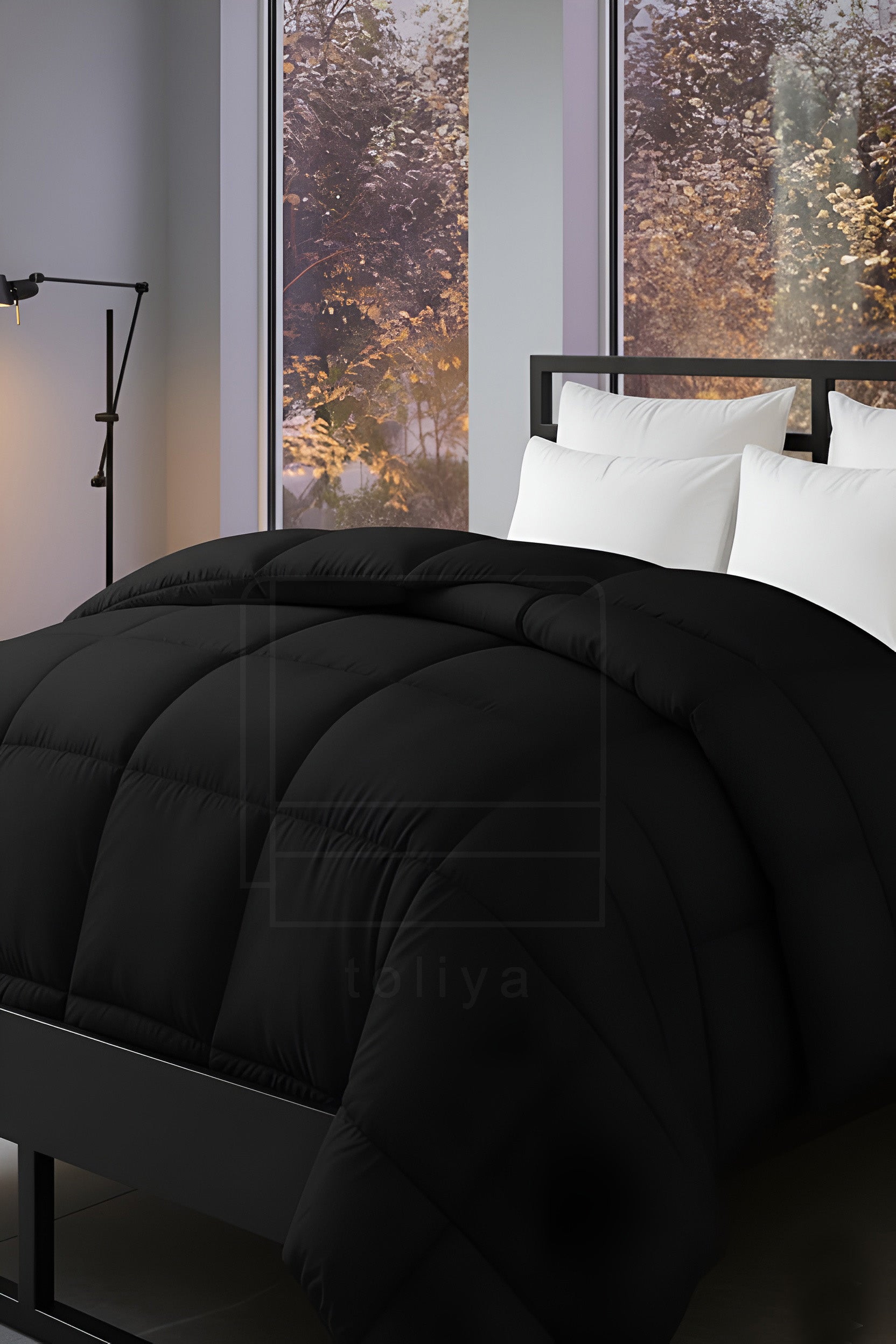 Soft Black Quilted Comforter with Corner Tabs