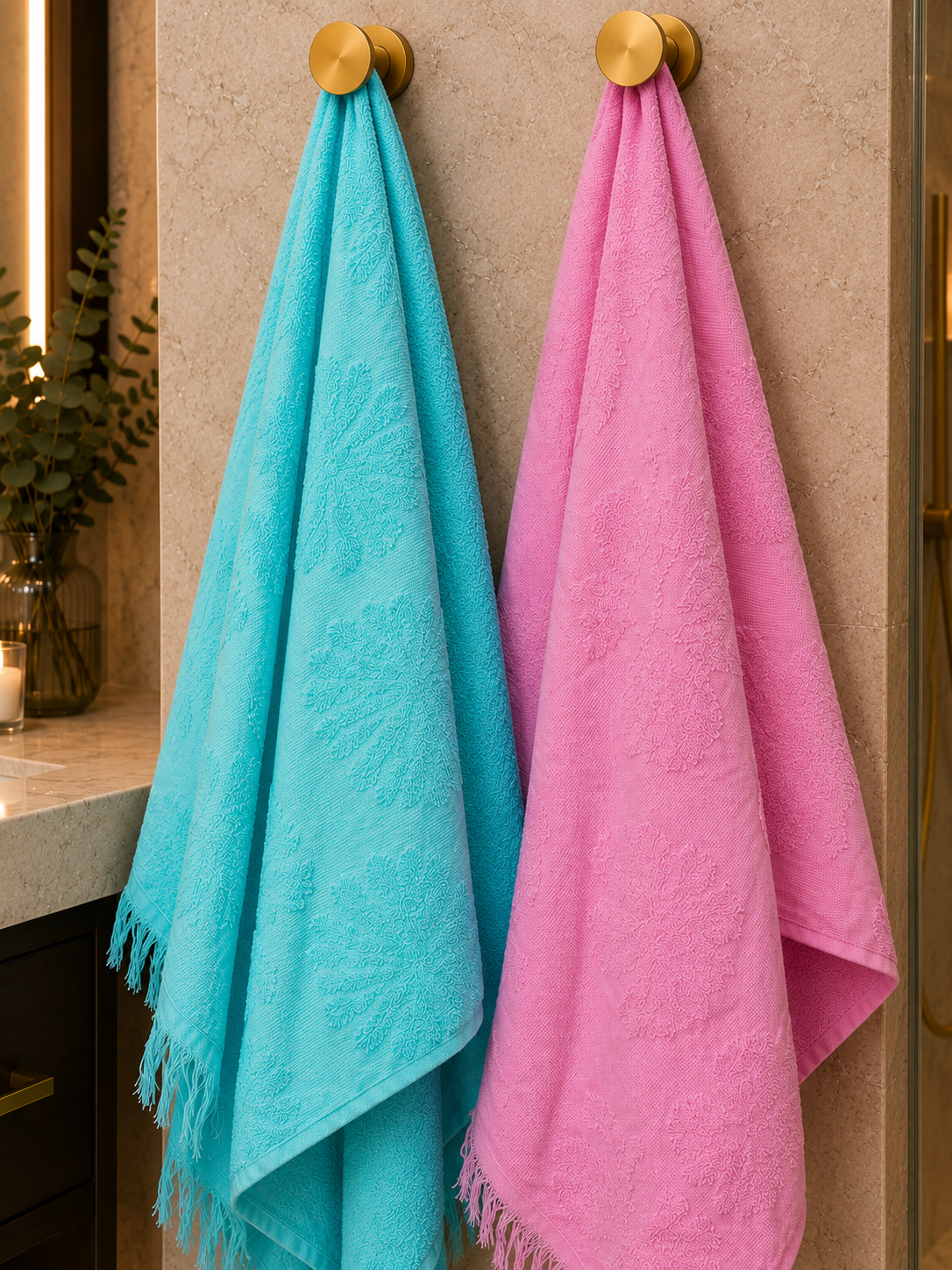 Pack of 2 Floral Textured Cotton Towel