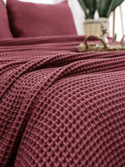 Mahroon Cotton Waffle Weave King Size Blanket | Lightweight | Breathable
