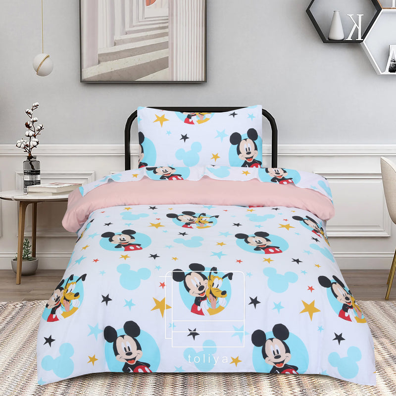 Kids Duvet Set with Flat Sheet with Pillow Cover Mickey with Dog