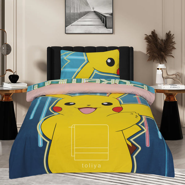 Kids Duvet Set with Flat Sheet with Pillow Cover Pokemon