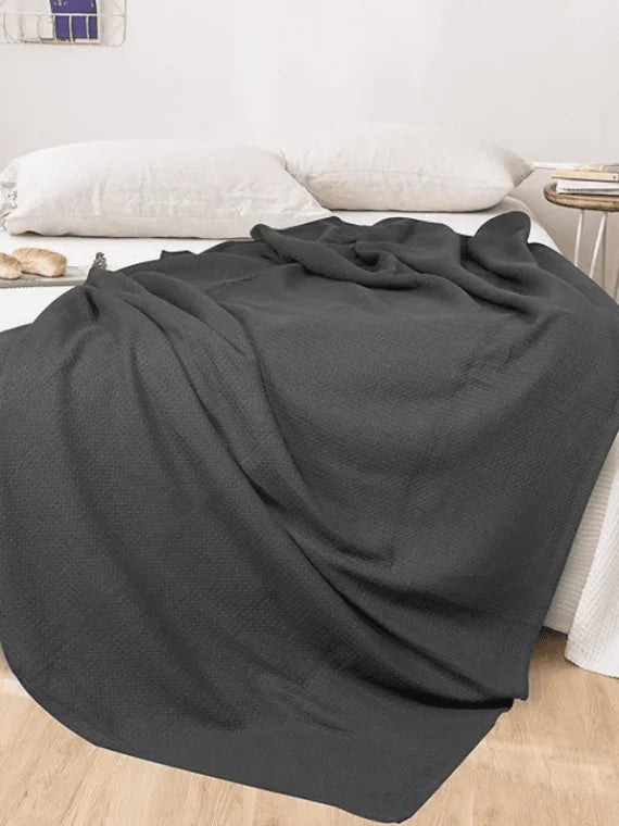 CHARCOAL Cotton Waffle Weave King Size Blanket | Lightweight | Breathable |  With 2 Pillow Cover