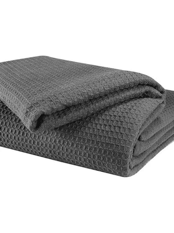 CHARCOAL Cotton Waffle Weave King Size Blanket | Lightweight | Breathable