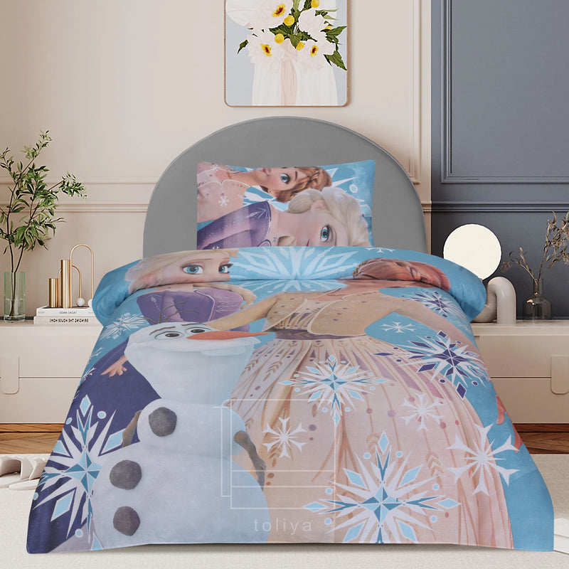 Kids Duvet Set with Flat Sheet with Pillow Cover Frozen