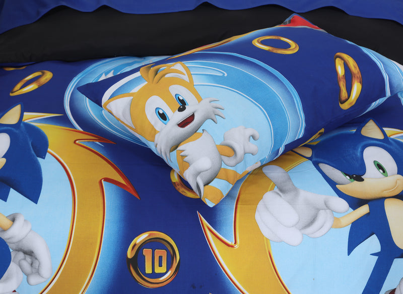 Kids Duvet Set with Flat Sheet with Pillow Cover Sonic Rings