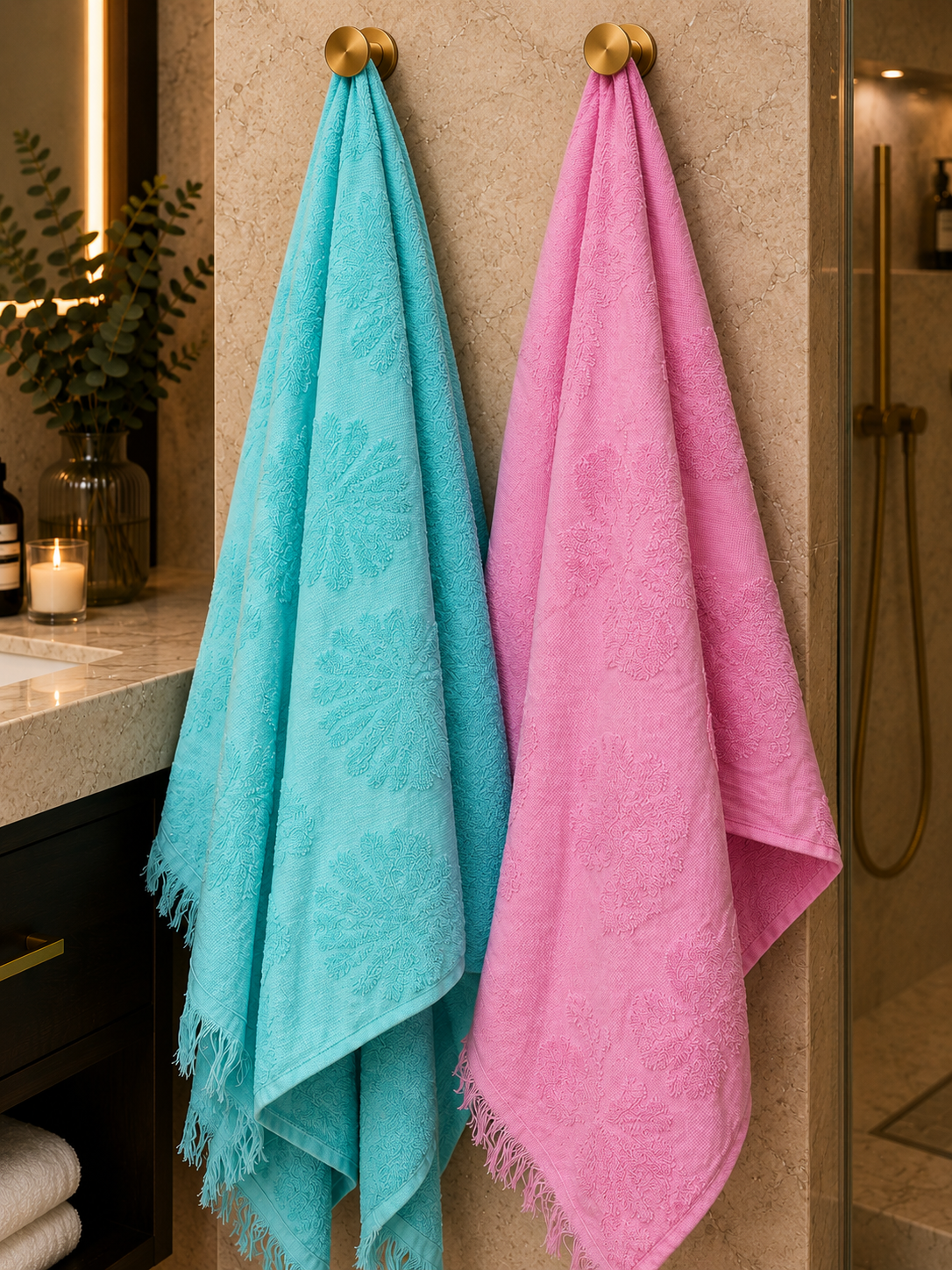 Pack of 2 Floral Textured Cotton Towel