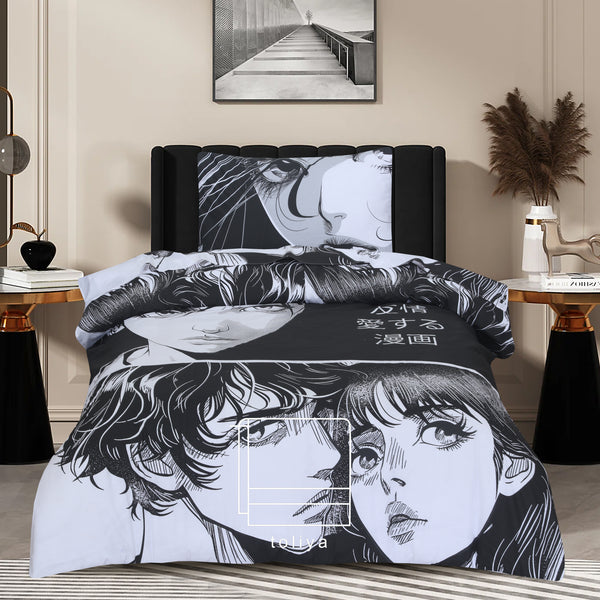 Kids Duvet Set with Flat Sheet with Pillow Cover Comic Girl