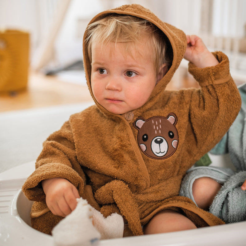 Bear Hooded Baby Bathrobe – Brown (Ages 9 Months to 3 Years)