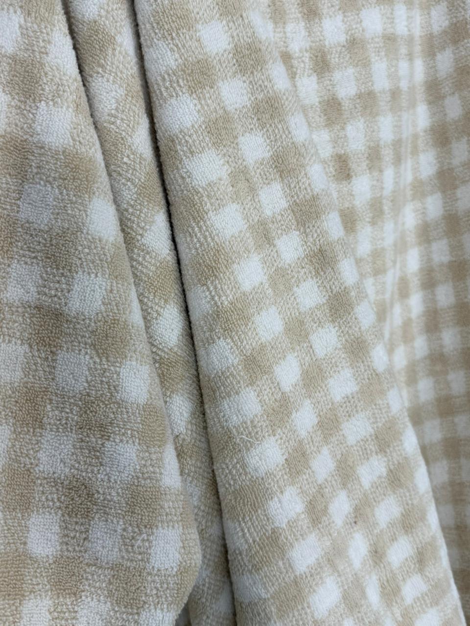 Beige Gingham Checkered Cotton Towel