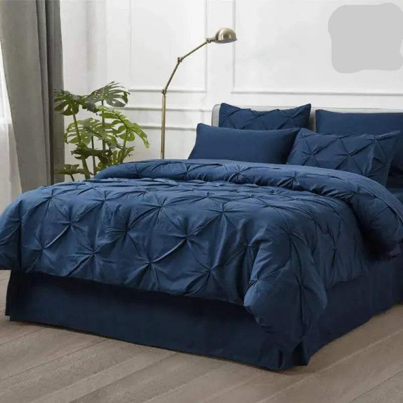 8 Pcs Diamond Navy Bed Sheet Set with Quilt, Pillow and Cushions Covers