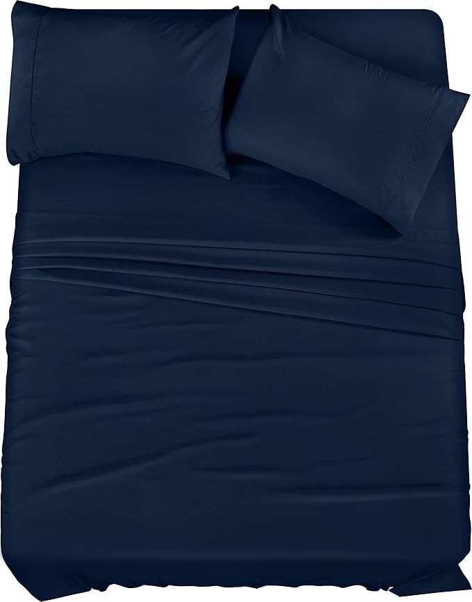 Toliya Bedding  - 4 Piece Bed Sheets  King Size Soft and Breathable Microfiber, Includes 1 Fitted Sheet, 1 Flat Sheet and 2 Pillow