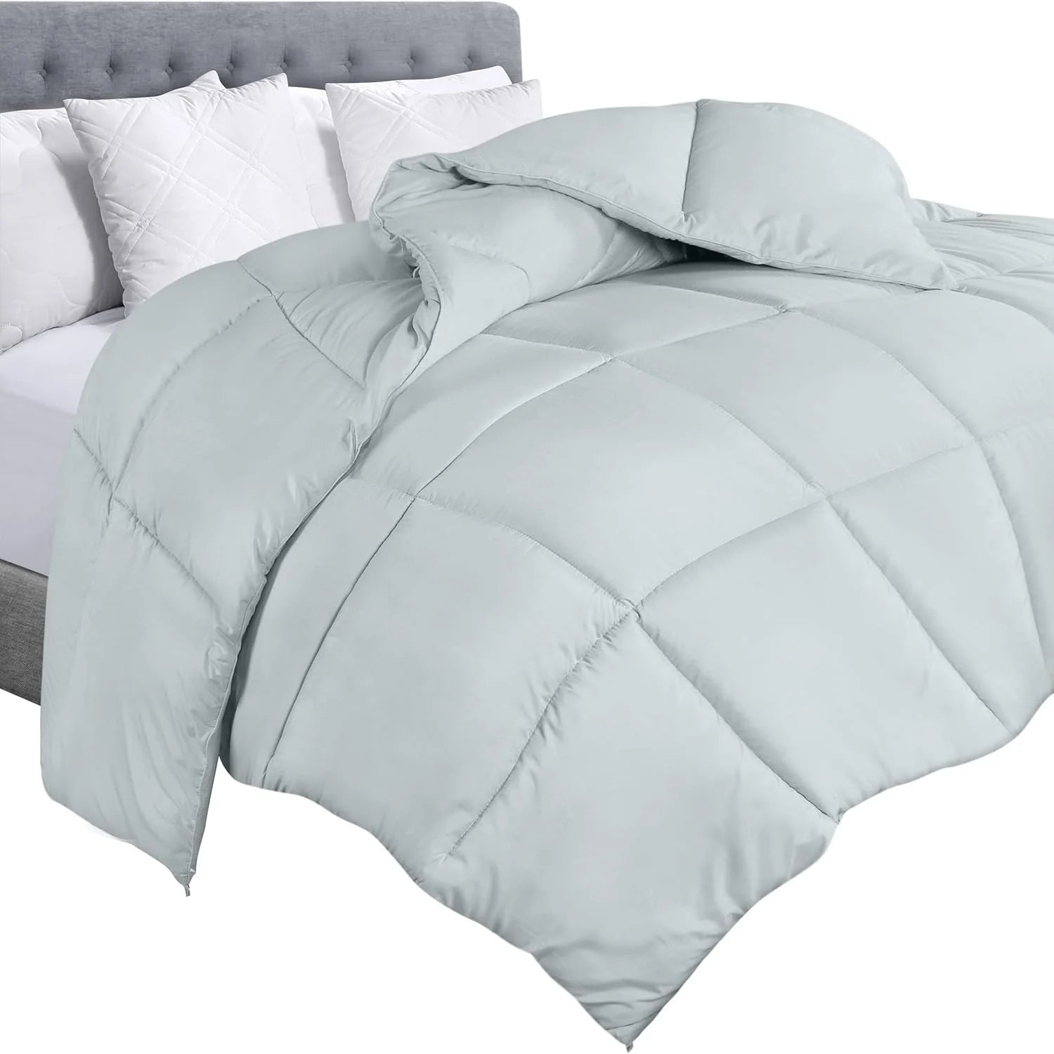 Soft Silver Quilted Comforter with Corner Tabs