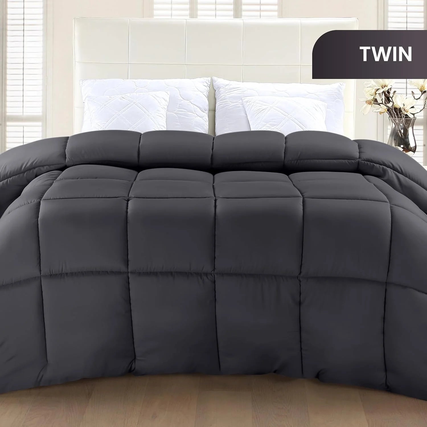 Soft Gray Quilted Comforter with Corner Tabs