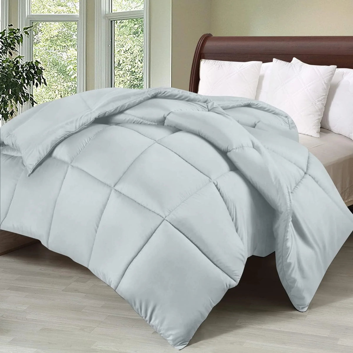 Soft Silver Quilted Comforter with Corner Tabs