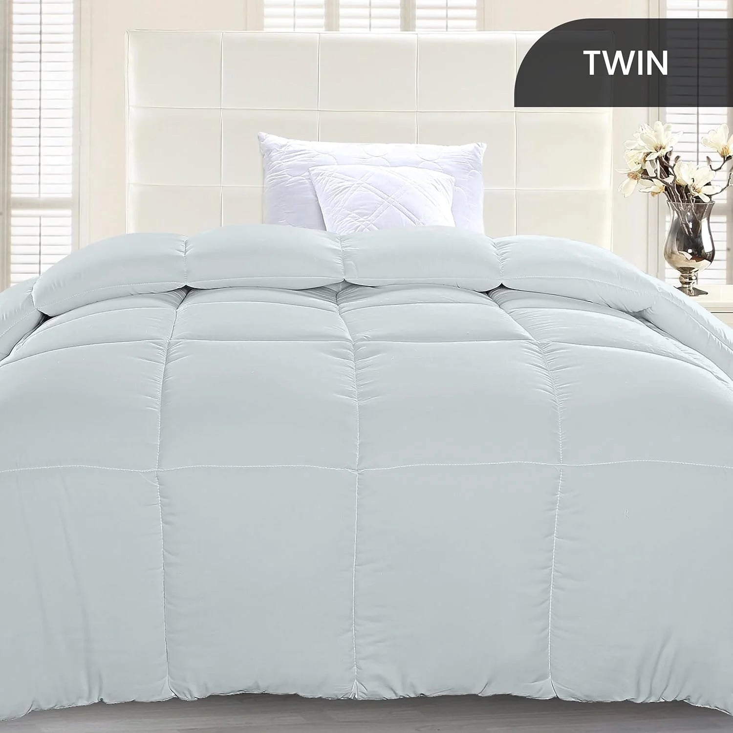 Soft Silver Quilted Comforter with Corner Tabs