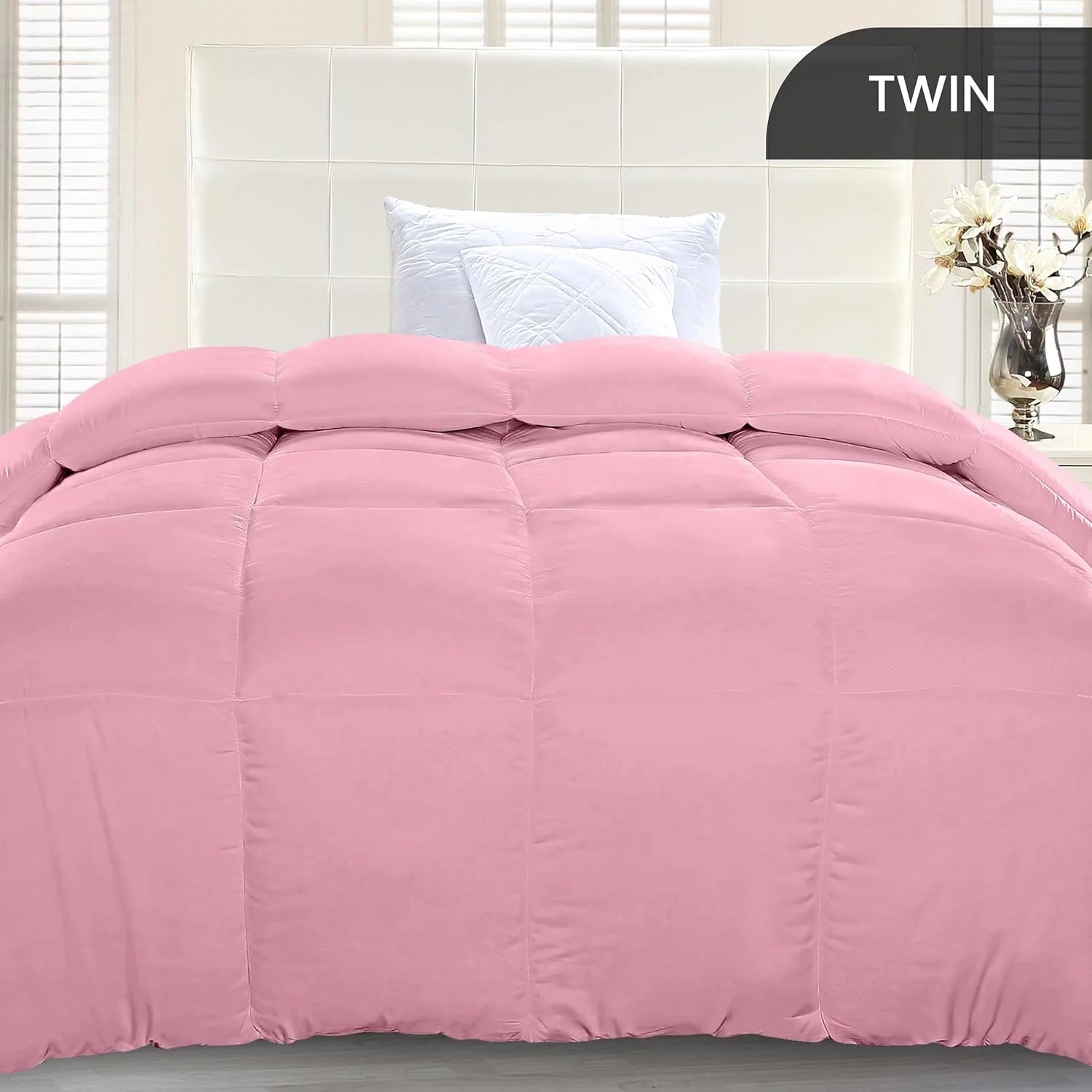 Soft Pink Quilted Comforter with Corner Tabs