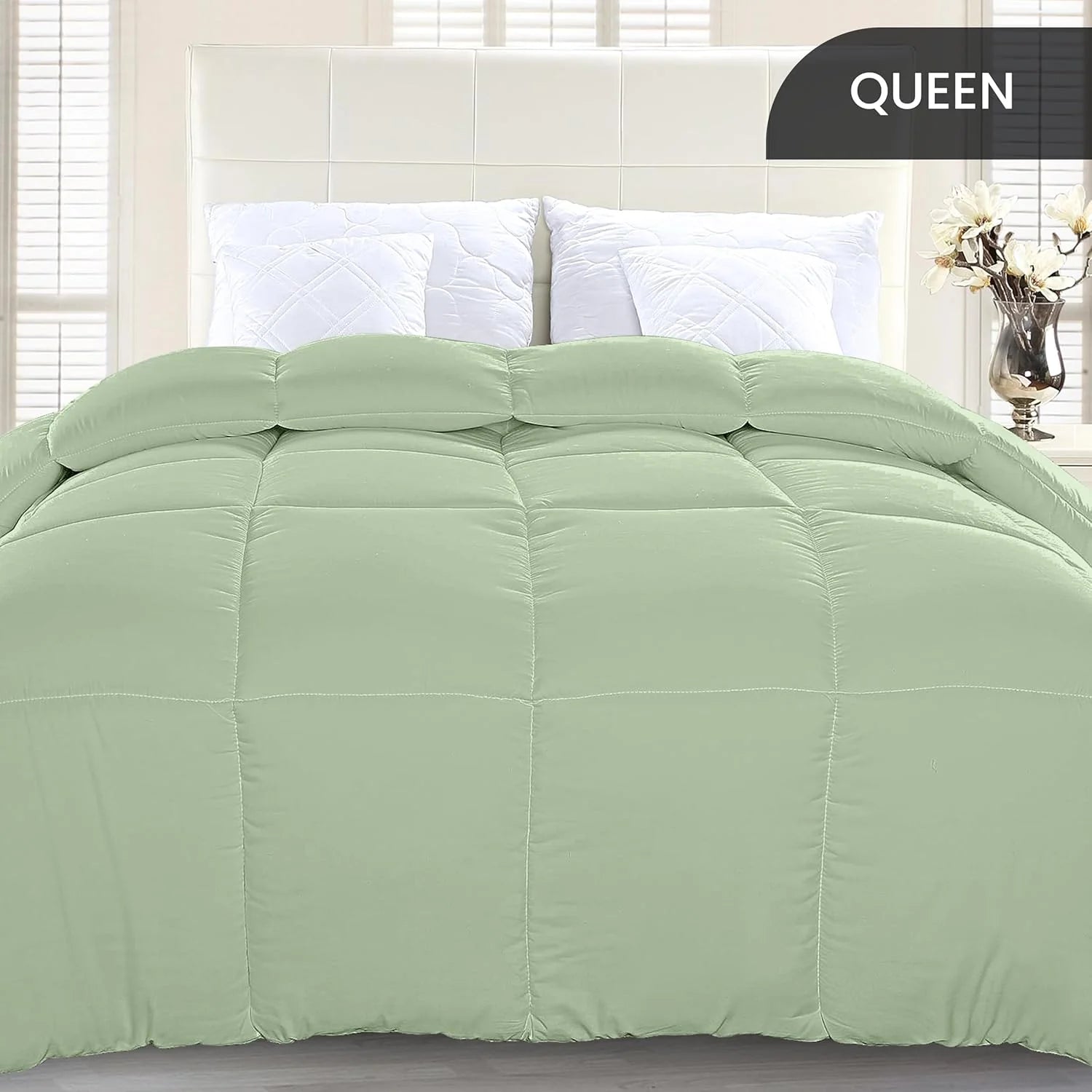 Soft Saga Green Quilted Comforter with Corner Tabs